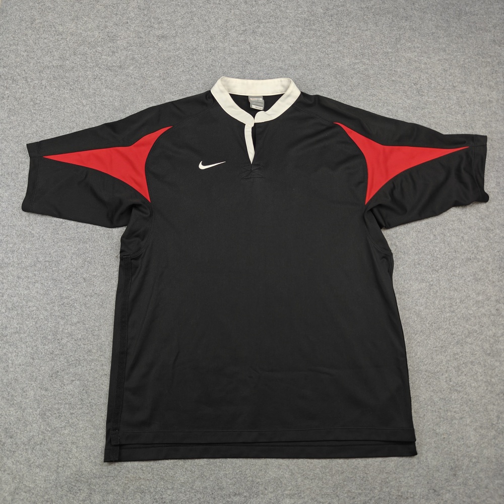 Vintage Nike Shirt Mens XL Black Red Fit Dry Jersey Collared Short Sleeve Soccer